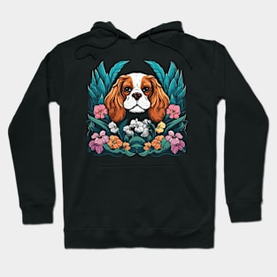 King Charles Spaniel with lilies illustration Hoodie